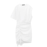 Spring Women  Round Neck White Slim Dress - Angelique