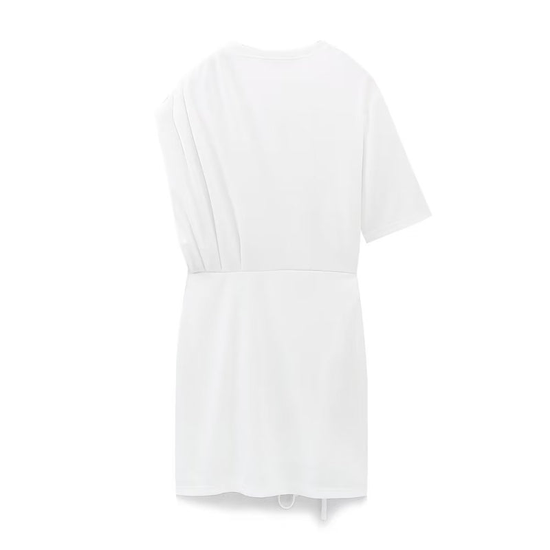 Spring Women  Round Neck White Slim Dress - Angelique