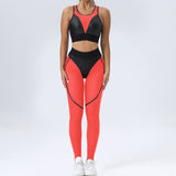 Tight Yoga Suit Patchwork Sexy Sports Bra Hip Lifting Trousers Fitness Two Piece Set