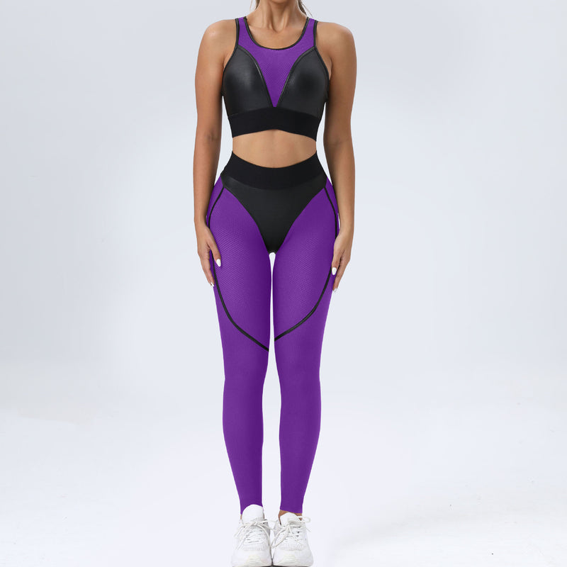 Tight Yoga Suit Patchwork Sexy Sports Bra Hip Lifting Trousers Fitness Two Piece Set