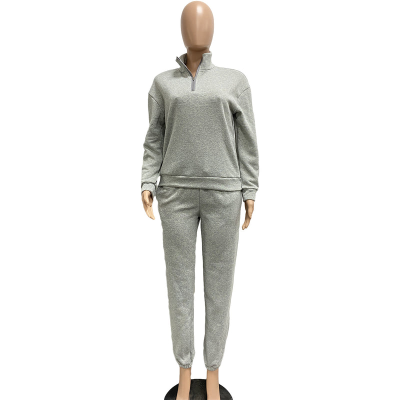 Urban Autumn Winter Fleece Lined Pullover Zipper Casual Exercise Suit