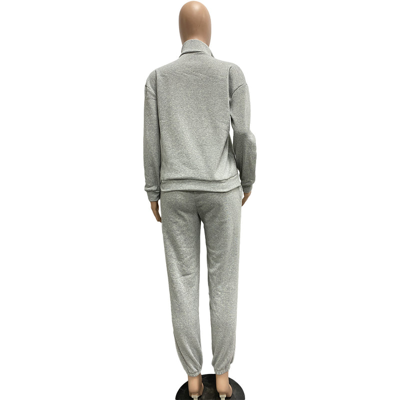 Urban Autumn Winter Fleece Lined Pullover Zipper Casual Exercise Suit