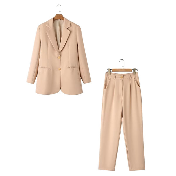 Women Wear Straight Casual Blazer Straight Leg Trousers Suit