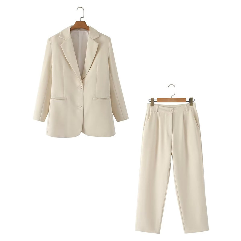 Women Wear Straight Casual Blazer Straight Leg Trousers Suit