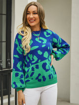 Herbst Winter Frauen Pullover Pullover Leopard Spleißen Rundhals Pullover Frauen