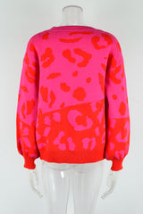 Autumn Winter Women Sweater Pullover Leopard Splicing round Neck Sweater Women