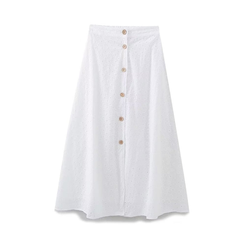 Summer Wind Women Hollow Out Cutout Embroidered Cape Midi Skirt