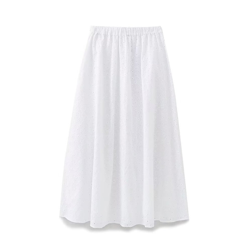 Summer Wind Women Hollow Out Cutout Embroidered Cape Midi Skirt