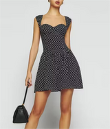 Summer Vacation Casual Comfortable Square Collar Pure Black Bottom Polka Dot Printed Dress