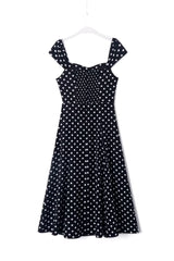 Summer Black Bottom White Polka Dot Casual Vacation Sling Midi Dress for Women