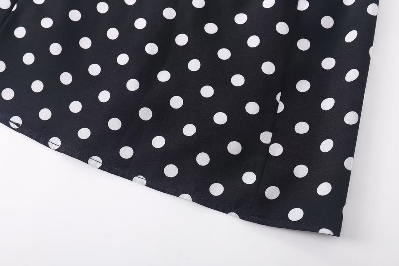 Summer Black Bottom White Polka Dot Casual Vacation Sling Midi Dress for Women