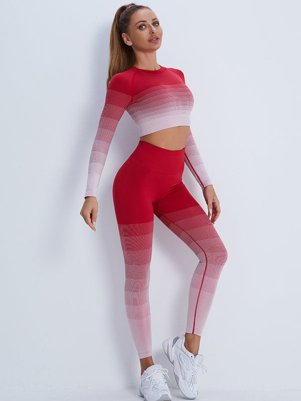 Gradient Sports Long Sleeve Trousers Suit Fitness Running Yoga Long Sleeve Tights - Angelique