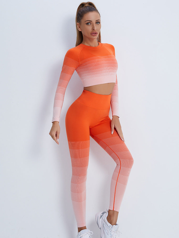 Gradient Sports Long Sleeve Trousers Suit Fitness Running Yoga Long Sleeve Tights - Angelique