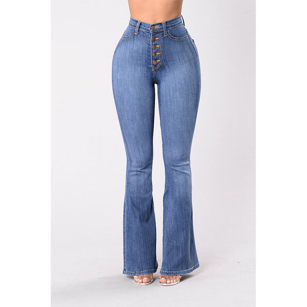 Damen-Jeans, hohe Taille, Clinch-Jeans mit weitem Bein für Damen