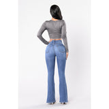 Ladies Jeans High Waist Clinch Wide Leg Jeans for Women