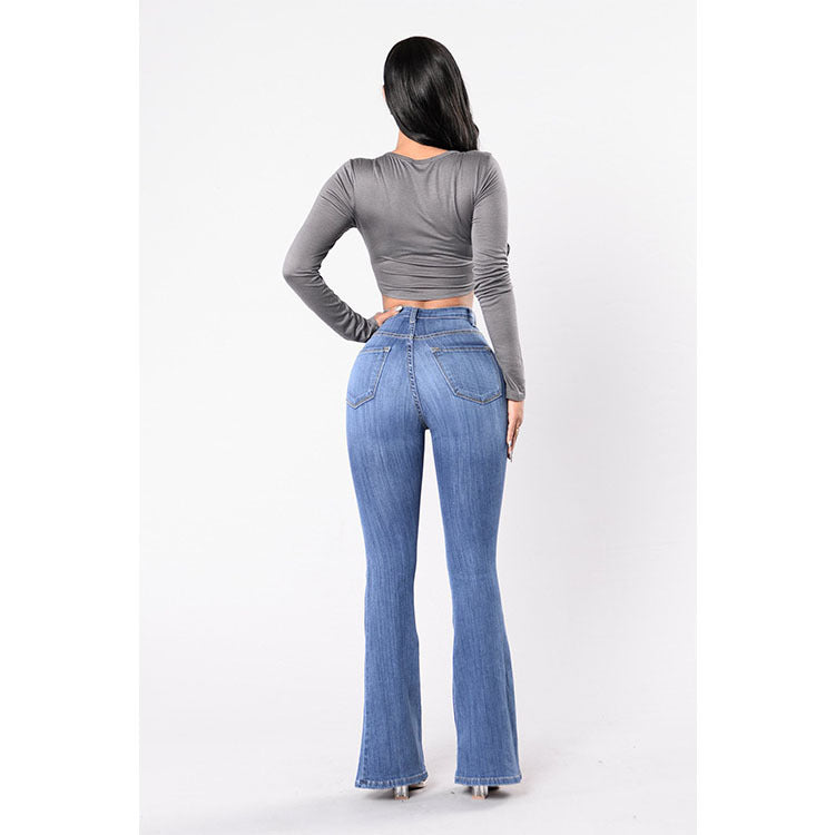 Ladies Jeans High Waist Clinch Wide Leg Jeans for Women