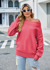 Autumn Winter Women Clothing off Shoulder Solid Color Sweater Loose Fitting Oversized Sweater Women