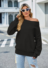 Autumn Winter Women Clothing off Shoulder Solid Color Sweater Loose Fitting Oversized Sweater Women