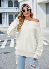 Autumn Winter Women Clothing off Shoulder Solid Color Sweater Loose Fitting Oversized Sweater Women