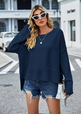 Autumn Winter Women Clothing Solid Color round Neck Sweater Loose Bell Sleeve Pullover Sweater Women