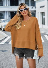 Autumn Winter Women Clothing Solid Color round Neck Sweater Loose Bell Sleeve Pullover Sweater Women