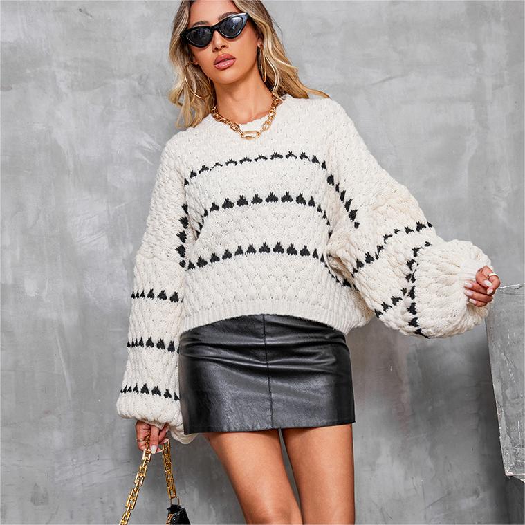 Gestreiften Rundhals Pullover Dicke Nadel Pullover Frauen Lose Faul Herbst Winter Langarm Pullover Oberbekleidung Top Trendy