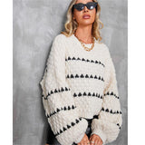 Striped Round Neck Pullover Thick Needle Sweater Women Loose Lazy Autumn Winter Long Sleeve Sweater Outerwear Top Trendy