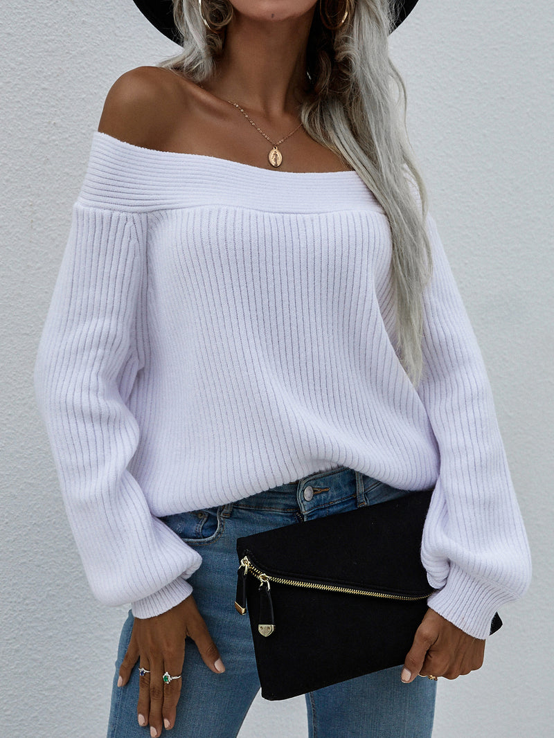 Off Shoulder Loose Sweater Autumn Winter Off Shoulder Solid Color Pullover Sweater Women