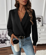 Autumn Black Turn down Collar Jumpsuit Women Clothing