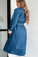 Autumn Winter Elegant Women Coat Lambswool Collared Quilted Cotton Lining Lace up Double Pocket Denim Trench Coat