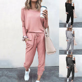 Spot Autumn Winter New Women Clothing   Loose-Fitting Solid Color Long Sleeves Casual Suit