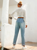 Women High Waist Jeans Ripped Trousers