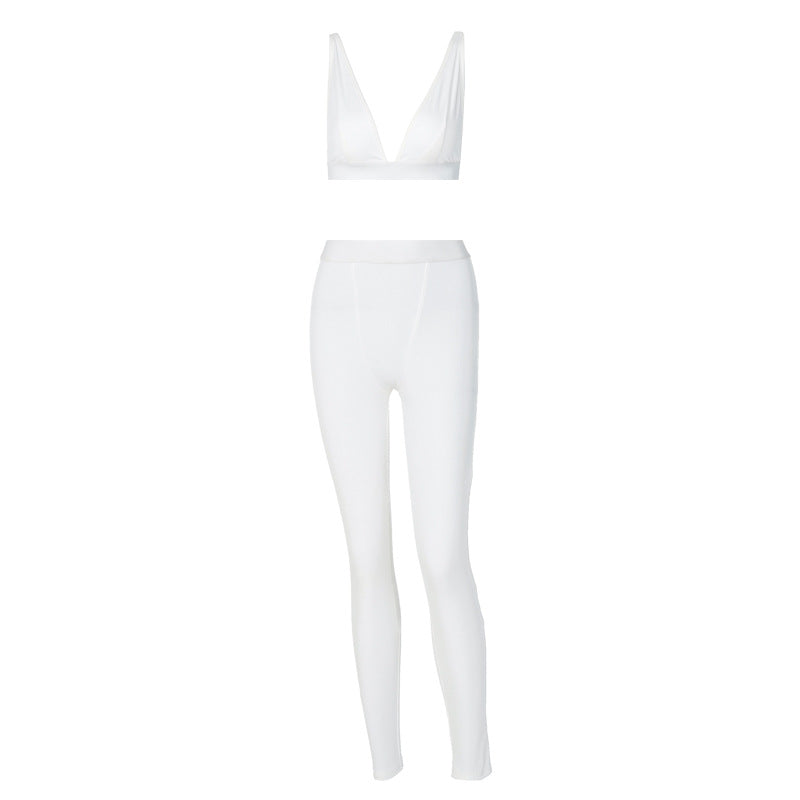 Spring Summer Women Wear V-neck Sports Yoga Suit Women