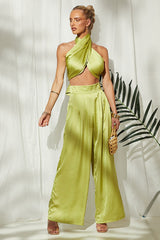 Solid Color Tube-Top Wide Leg Pants Suit