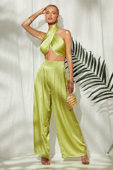 Solid Color Tube-Top Wide Leg Pants Suit