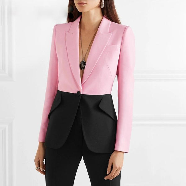 Women Clothing Street Fashionable Temperamental All-Match Color Matching Blazer