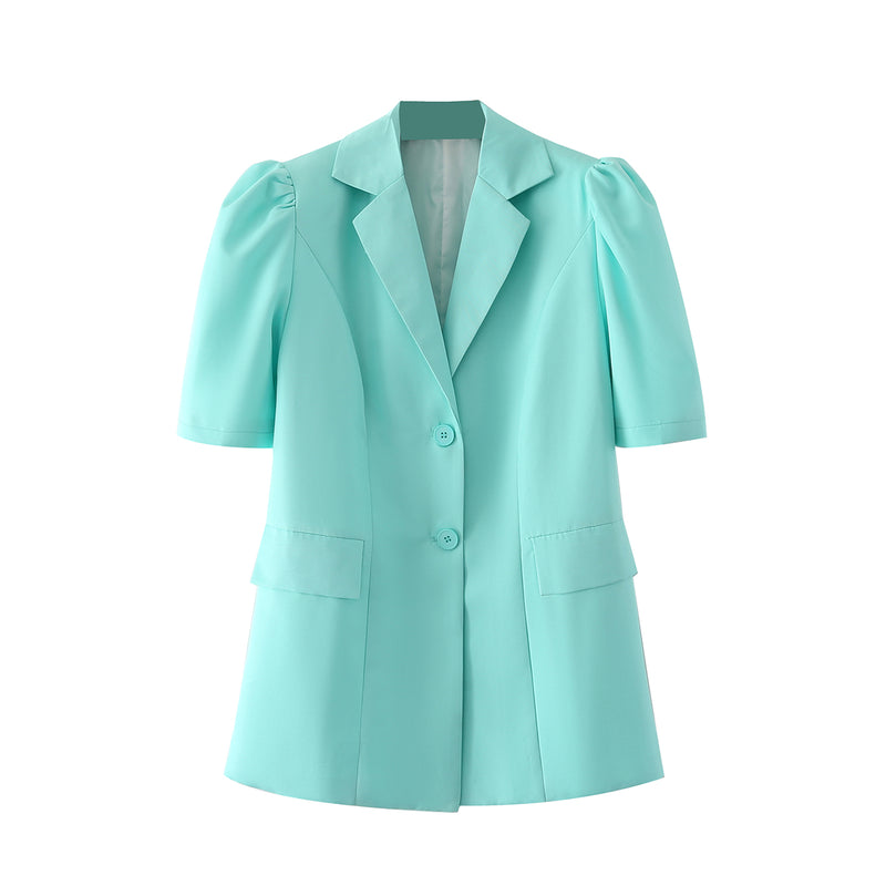 Spring Puff Sleeve Short Sleeve Blazer Single-Breasted Blazer For Women - Angelique