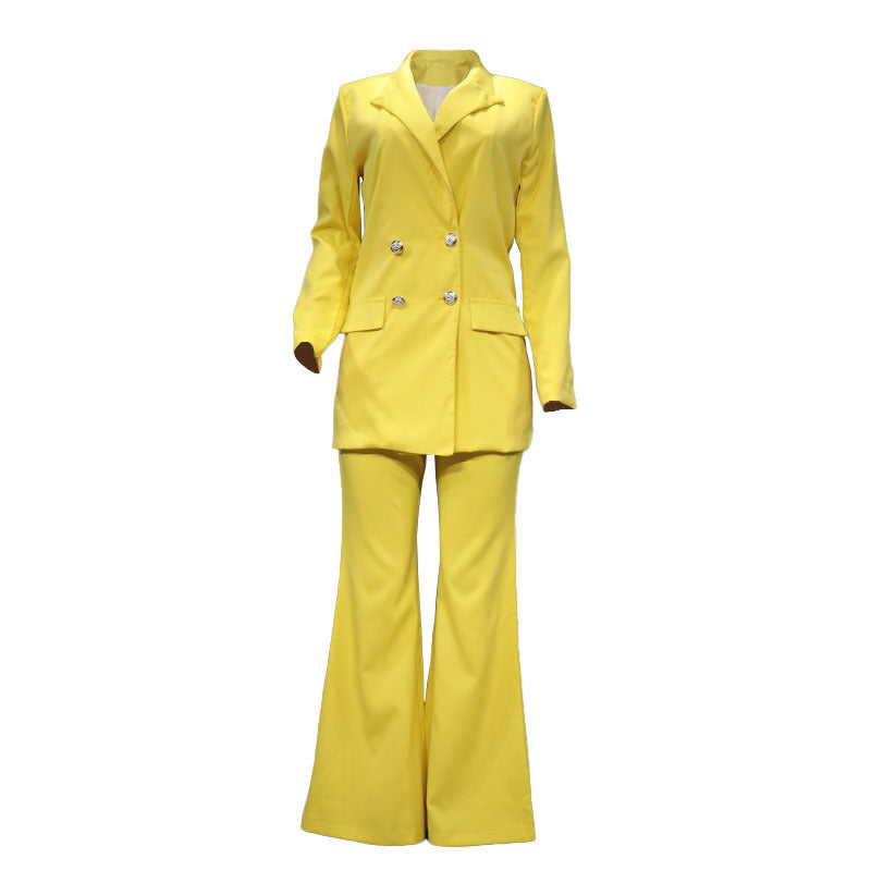 Women Clothing Autumn Solid Color Casual Suit Wide Leg Pants two piece set