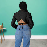 Women Wear V Collar Backless Long Sleeves  cropped Short Small Blazer Outerwear - Angelique