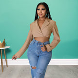 Women Wear V Collar Backless Long Sleeves  cropped Short Small Blazer Outerwear - Angelique