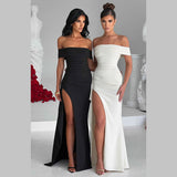 Sexy off Shoulder Dress Summer Waist Dress Slit Dress