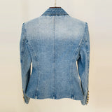 Stars Slim Double Breasted Lion Button Denim Blazer - Angelique