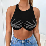 Women Clothing Summer Rhinestone Slim Fit round Neck Cropped Small Tank Top