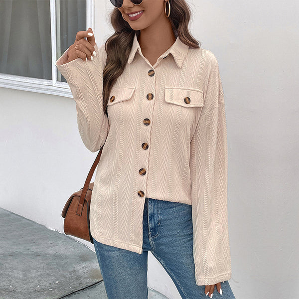 Women Wear Solid Color Shirt Autumn Women Shacket