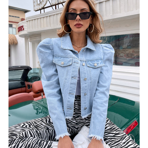 Denim Coat Women Polo Collar Coat Pocket