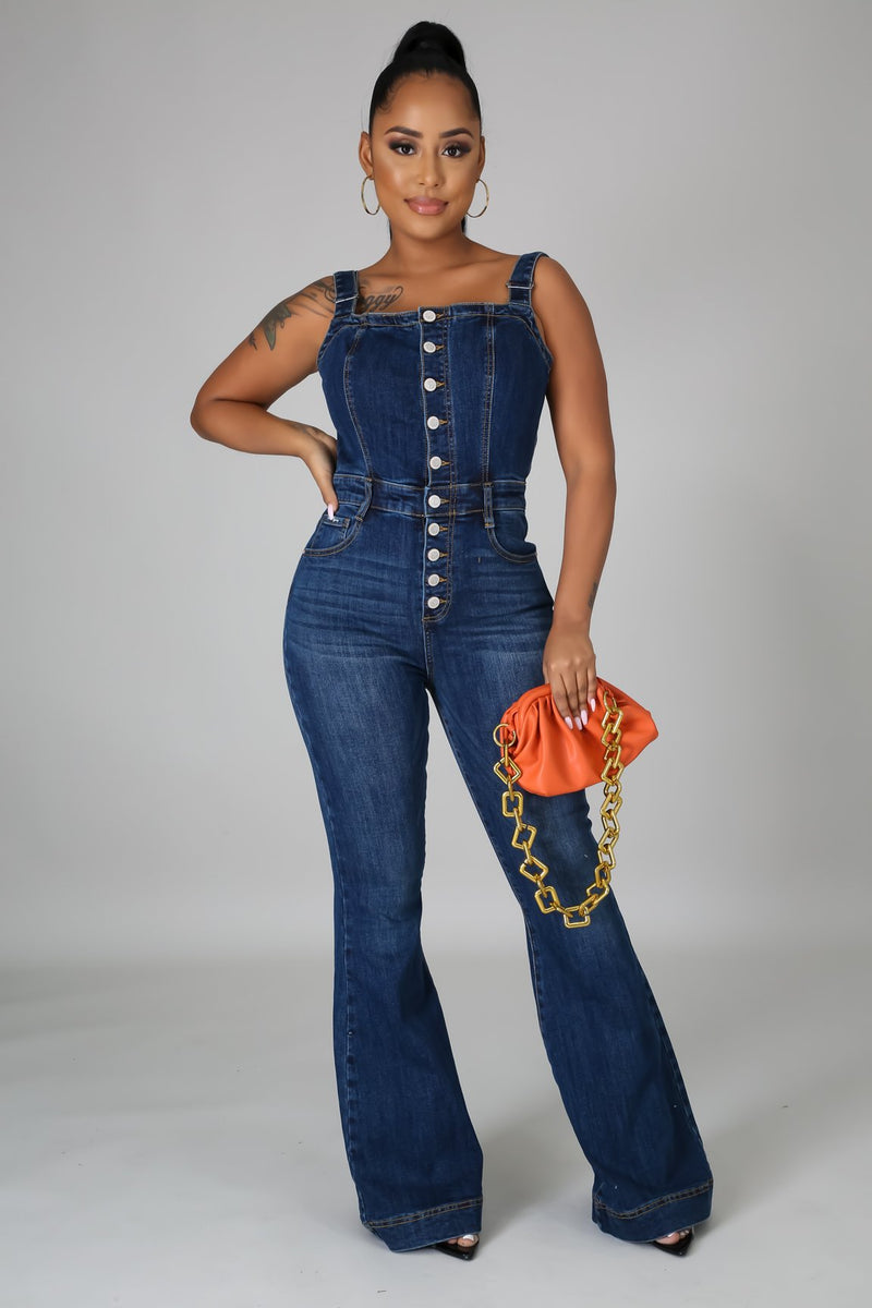 Platform Women Casual Sexy Strap Denim Jumpsuit Wide Leg Pants