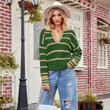 Herbst Winter Frauen Patchwork Streifen Pullover Kragen Lose Strickwaren Frauen