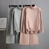 Autumn Winter Lazy Wind Loose Turtleneck Sweater Suit Women Western Wide Leg Pants Two-Piece Suit Women