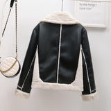 Large Collared Faux Shearling Jacket Loose Leather Coat Women Single Breasted Winter Warm Leather Jacket Coat