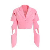 Niche Design Blazer for Women Spring Irregular Asymmetric Split Hollow Out Cutout Long Sleeve Short Blazer Trendy